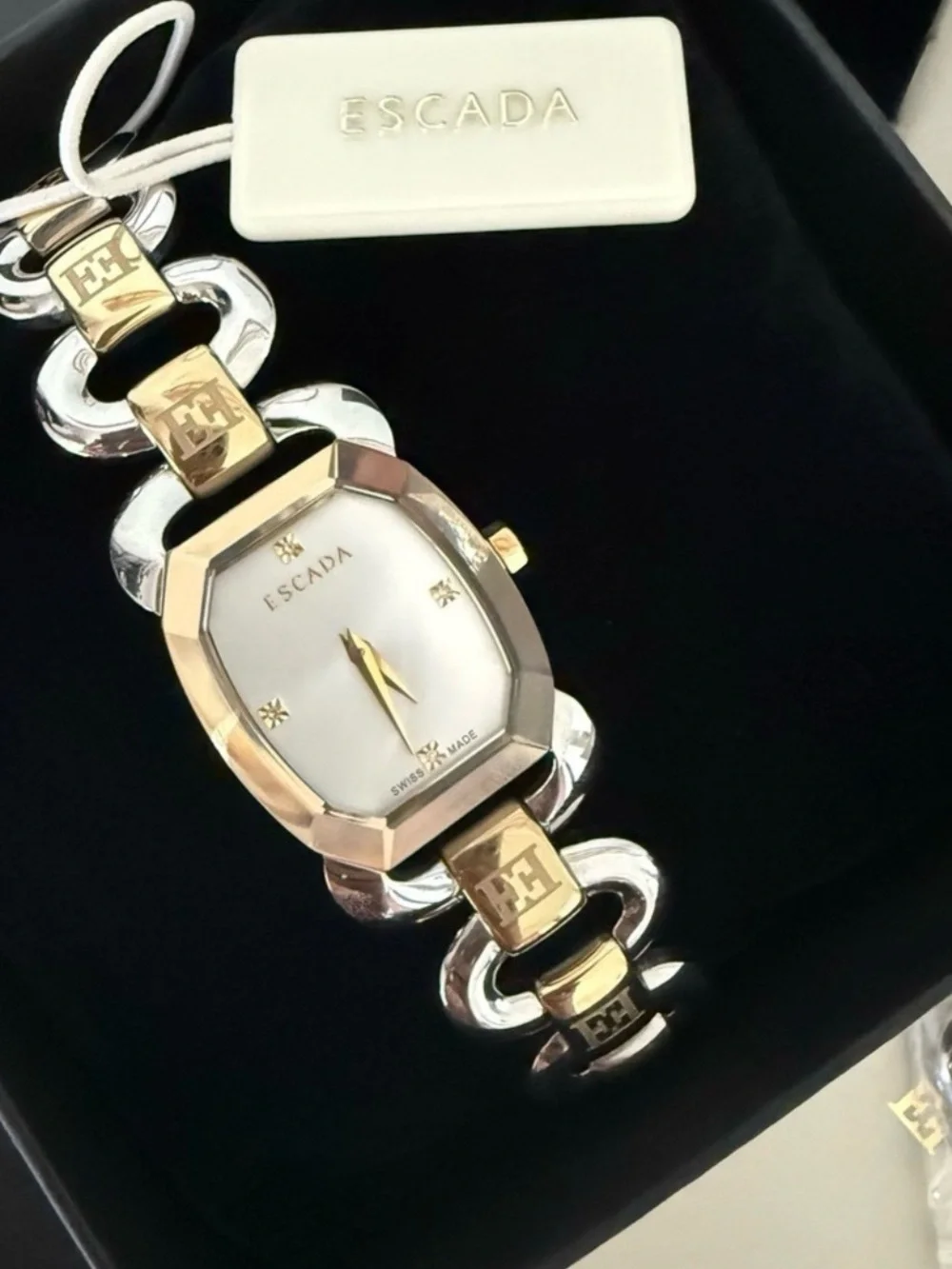 Escada Two-Tone Gold and Silver Link Bracelet Watch with White Dial